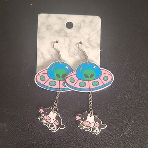 Handmade By Me! Alien UFO and Cow Dangle Earrings